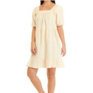 Wonderly Gauzy Cream Short Sleeve Square Neck Tiered Mini Dress Plus Size XXL